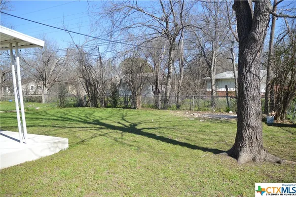 a view of a park with large trees