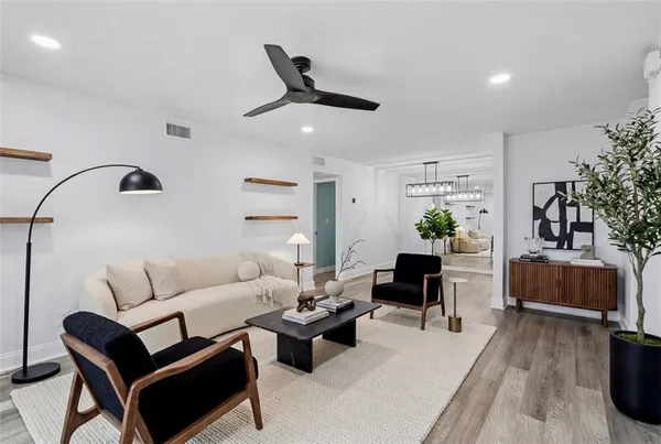 a living room with furniture