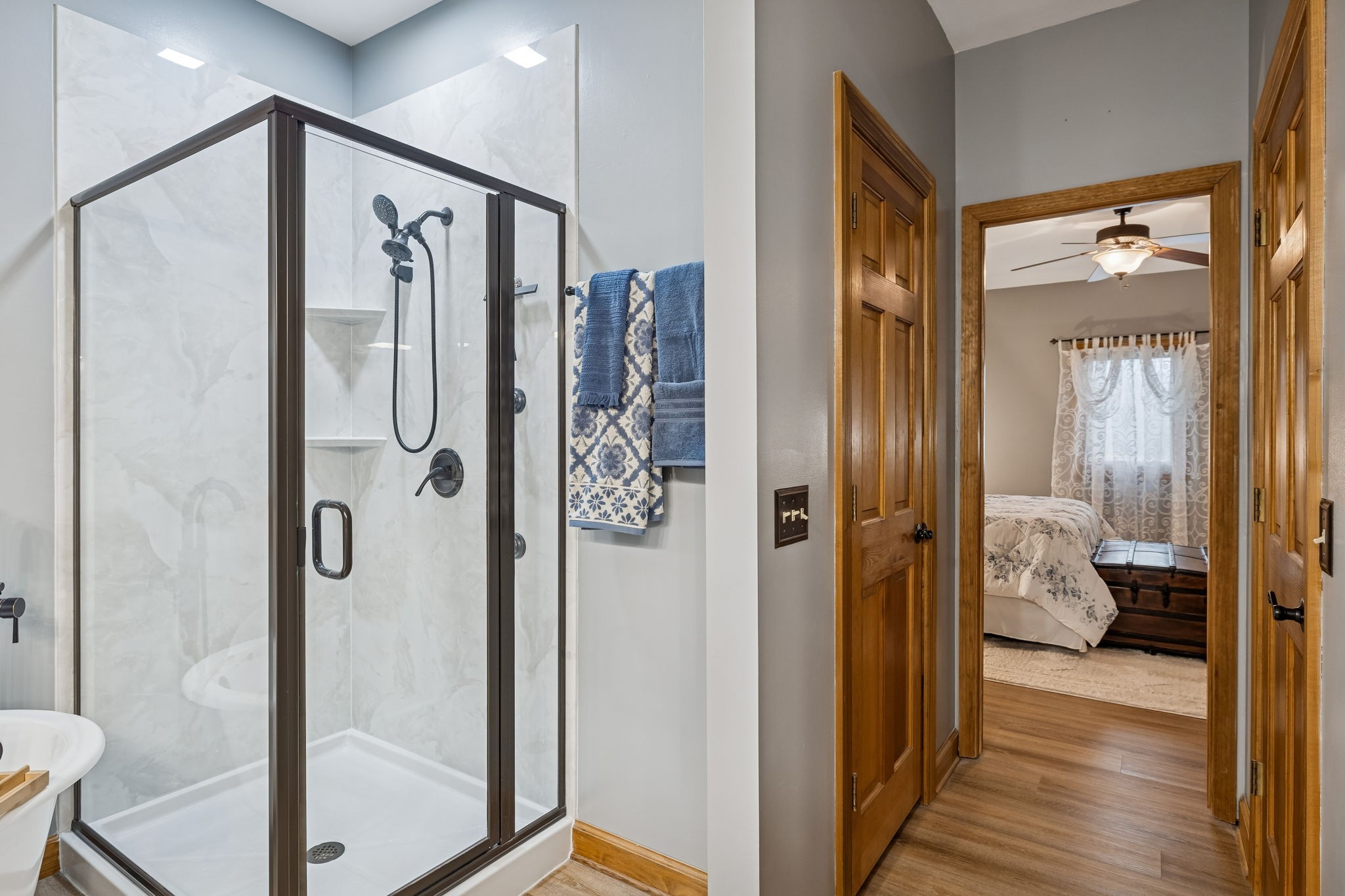 2537 York Road Nolensville, TN 37135 - Photo 30 of 84 a bathroom with a glass shower door and a glass door shower