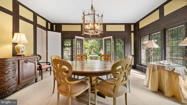 a view of a yard with plants and a large tree