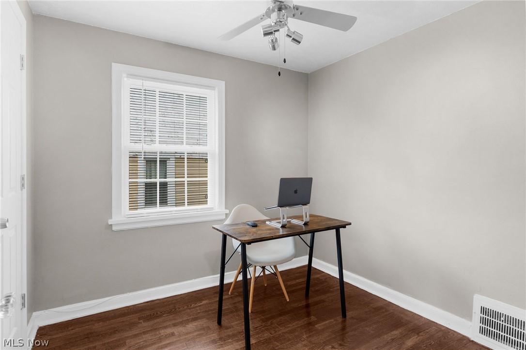 3625 Ludgate Road Cleveland, OH 44120 - Photo 12 of 16 Office space featuring ceiling fan and dark hardwood/wood-style floors