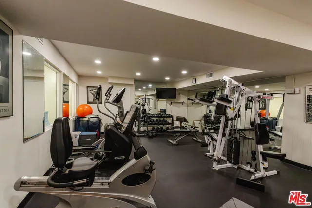 a view of a room with gym equipment
