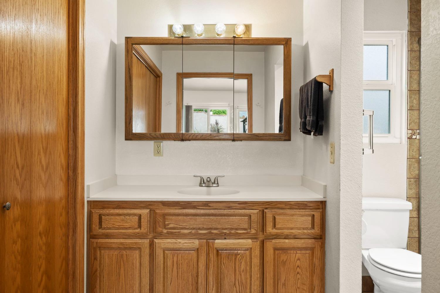 150 North Donna Street Oak View, CA 93022 - Photo 24 of 47 a bathroom with a sink a mirror and a toilet