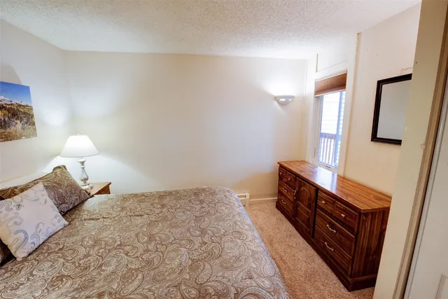 a bedroom with a bed and a dresser in it