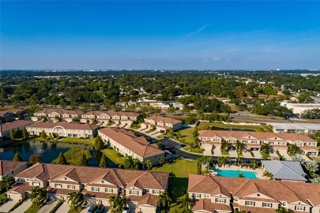 a view of a lake with a city