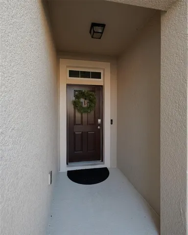 a view of a hallway to a livingroom and a potted plant