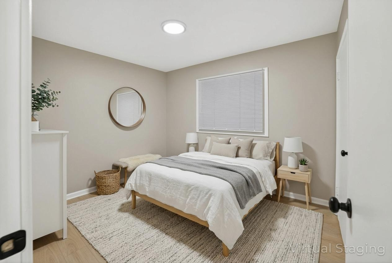 525 North Springfield Avenue Chicago, IL 60624 - Photo 20 of 24 a bedroom with a bed lamp and a potted plant