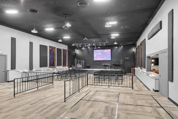 a view of a lobby with furniture