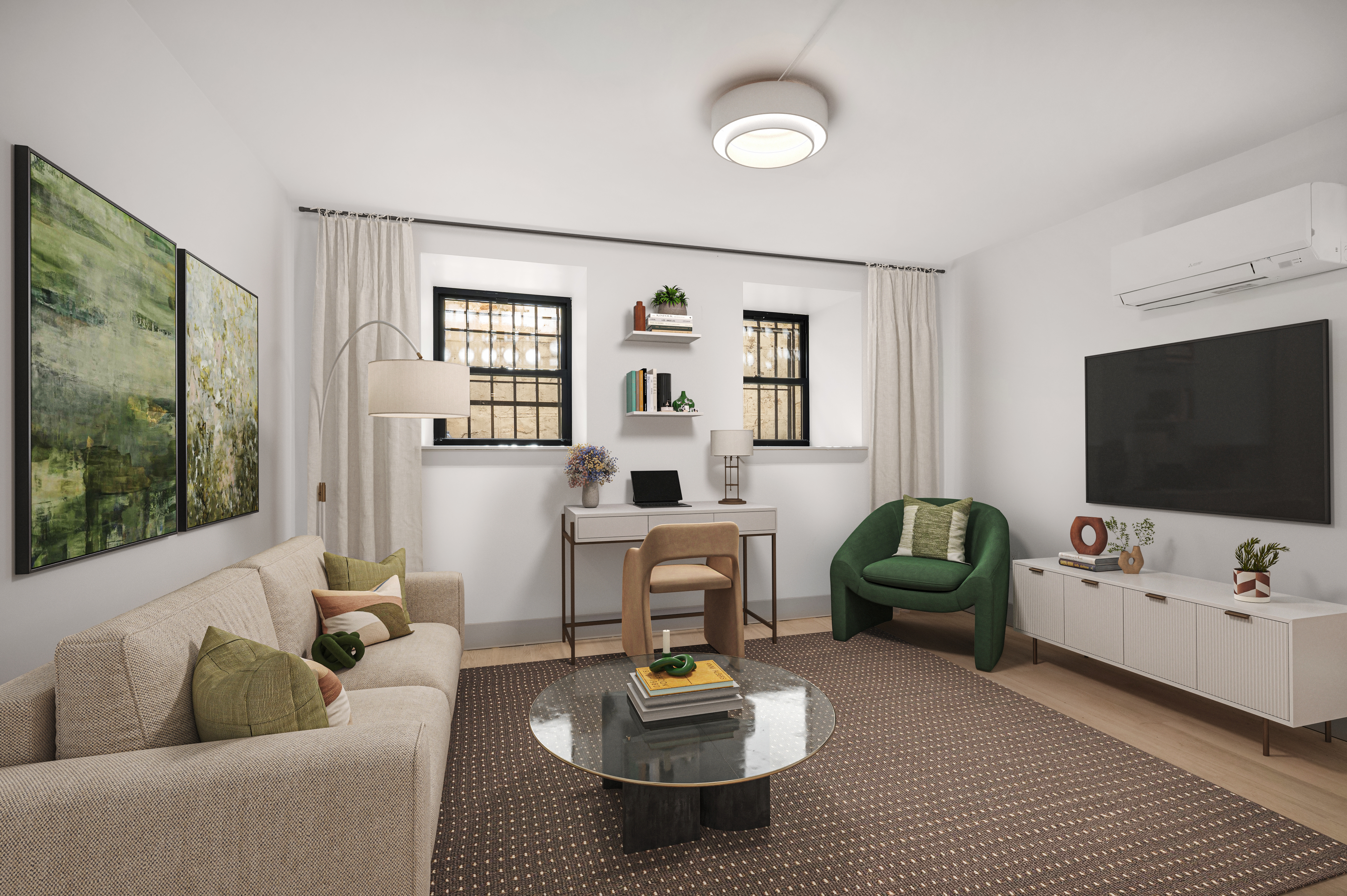 Undisclosed Address Manhattan, NY 10031 - Photo 5 of 12 a living room with furniture and a flat screen tv