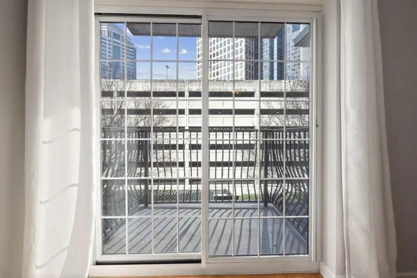 a view of a building from a balcony