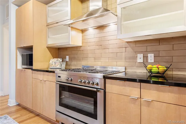 a stove top oven sitting inside of a kitchen