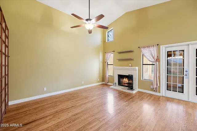 an aerial view of a house with a garden