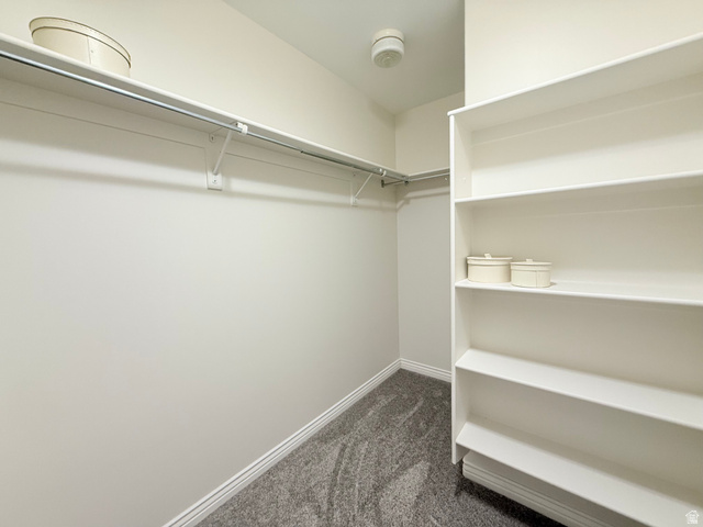 1562 Fairway Ridge Road Draper, UT 84020 - Photo 31 of 60 Walk-in closet featuring built-in shelving, white walls, gray carpet, and a white clothes rod
