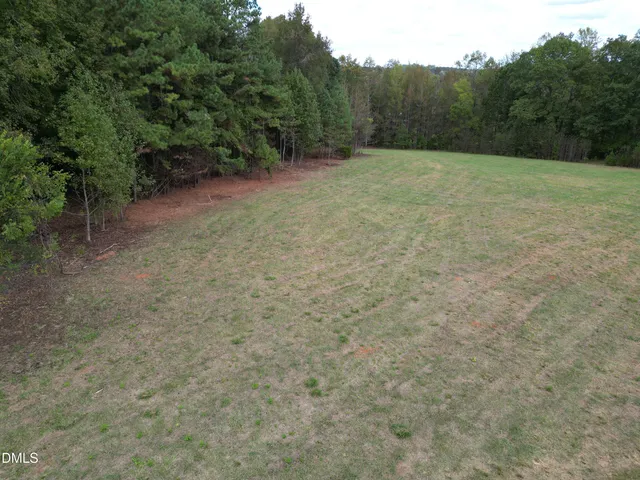 a view of a field with trees in the background