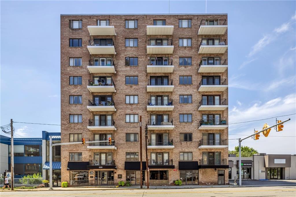 a front view of a multi story building