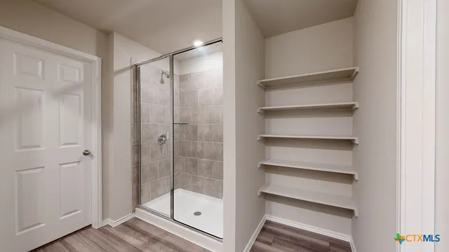 a bathroom with a shower