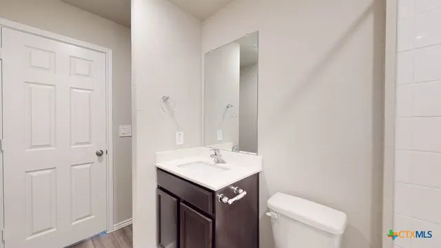 a bathroom with a sink toilet and vanity