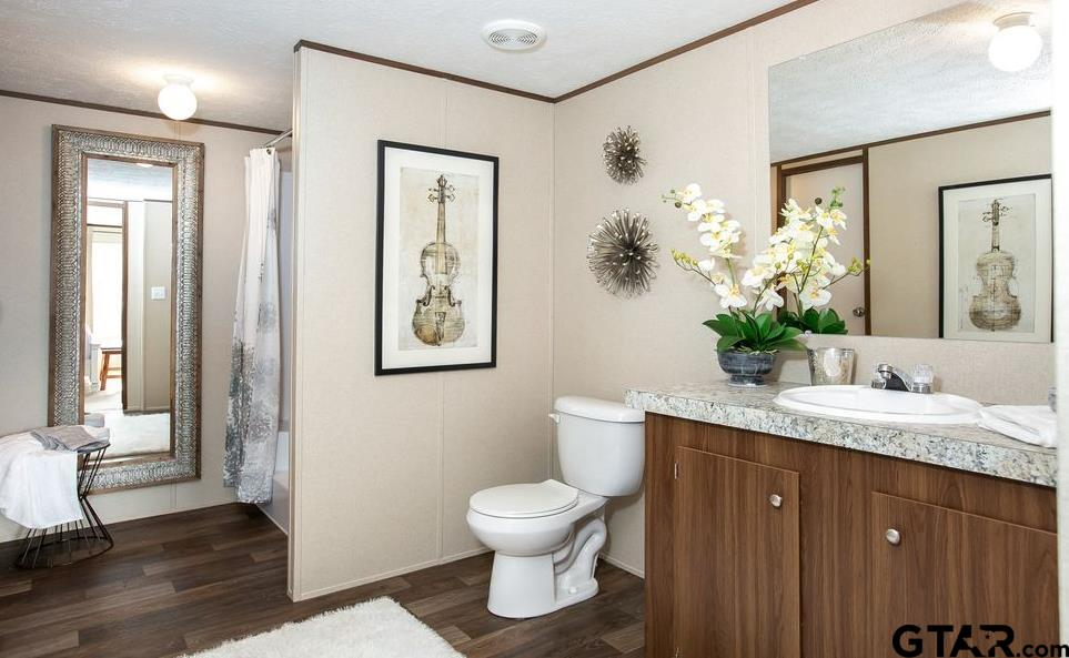 357 Oilfield Road Texarkana, TX 75501 - Photo 12 of 20 a bathroom with a toilet a sink and a mirror