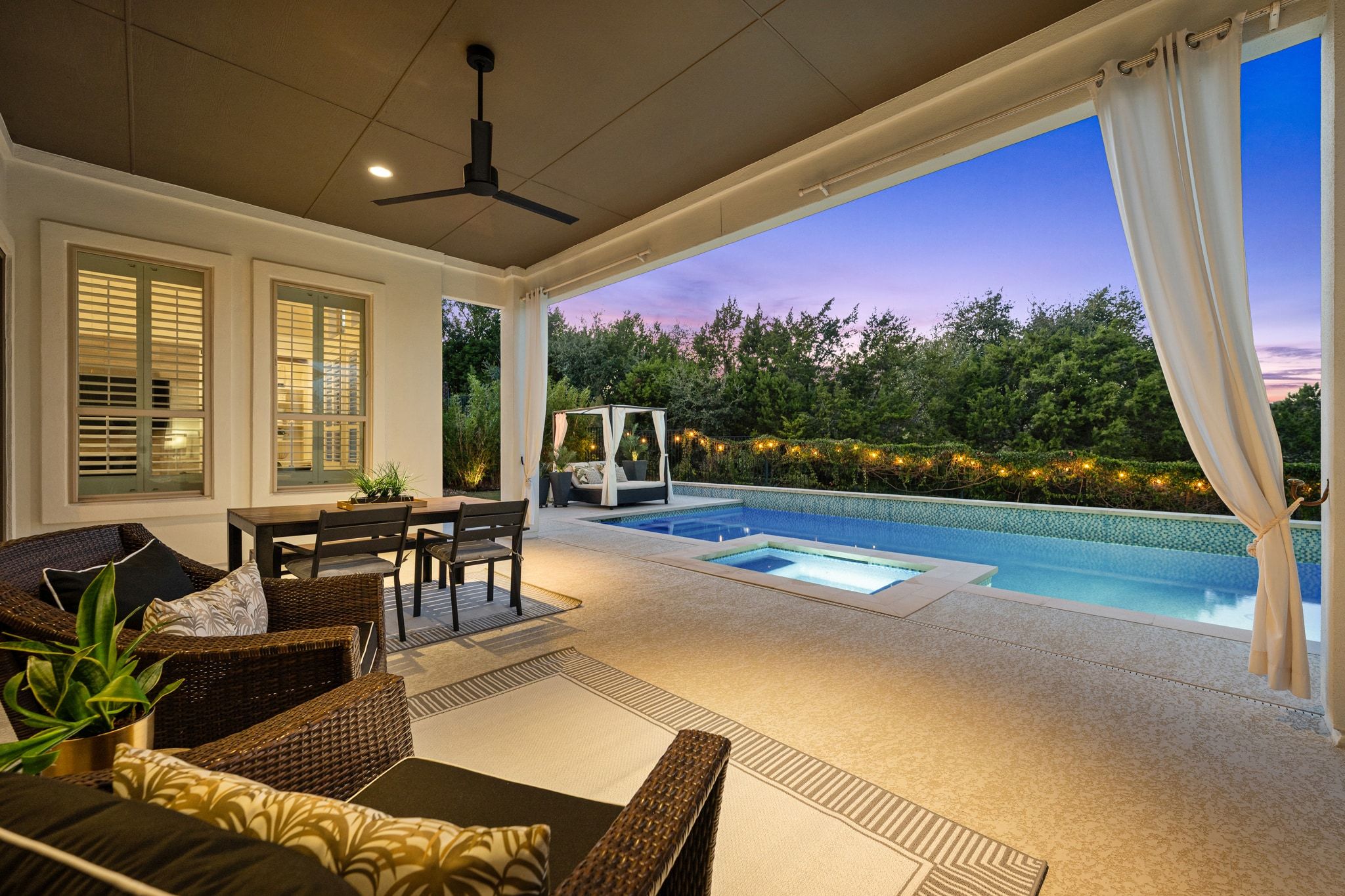 4609 Gallego Circle Austin, TX 78738 - Photo 34 of 40 Retreat-style space featuring a pool and spa with a patio, including a plumbed-in gas line for a grill, surrounded by abundant privacy landscaping.