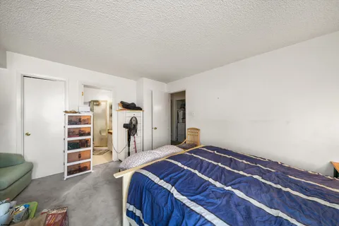 a bedroom with a bed and a walk in closet