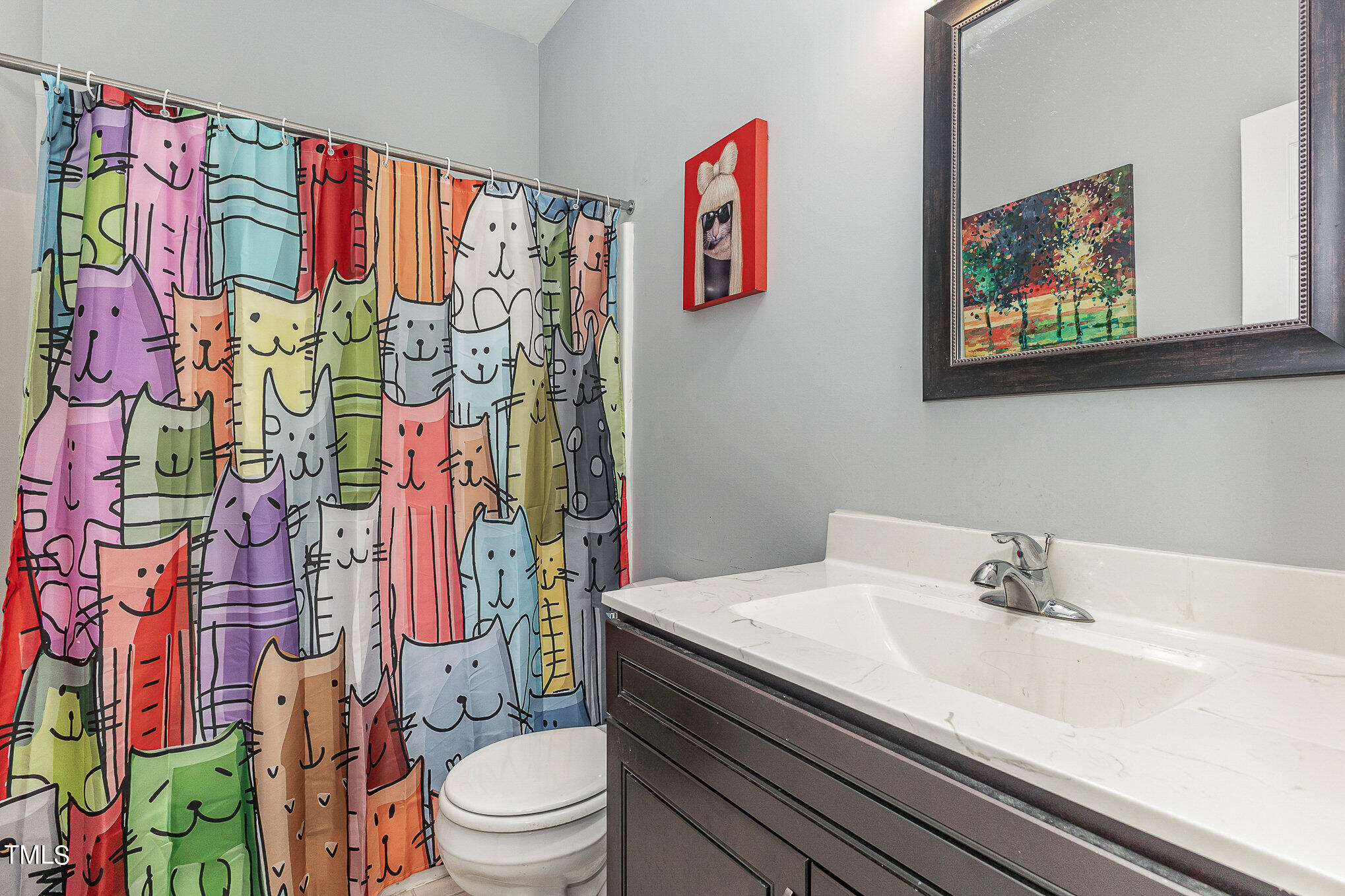 107 Piney Forest Road Roxboro, NC 27574 - Photo 14 of 27 a bathroom with a sink toilet and shower curtain
