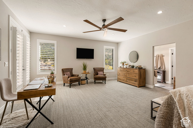 1192 East Ashdown Road Cedar City, UT 84721 - Photo 38 of 96 Recessed lighting, wood-finish ceiling fan, plantation shutters, and light-toned carpeting