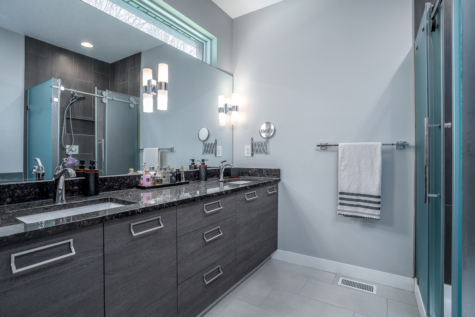3404 77th St Court Moline, IL 61265 - Photo 22 of 37 a bathroom with a granite countertop sink and a mirror