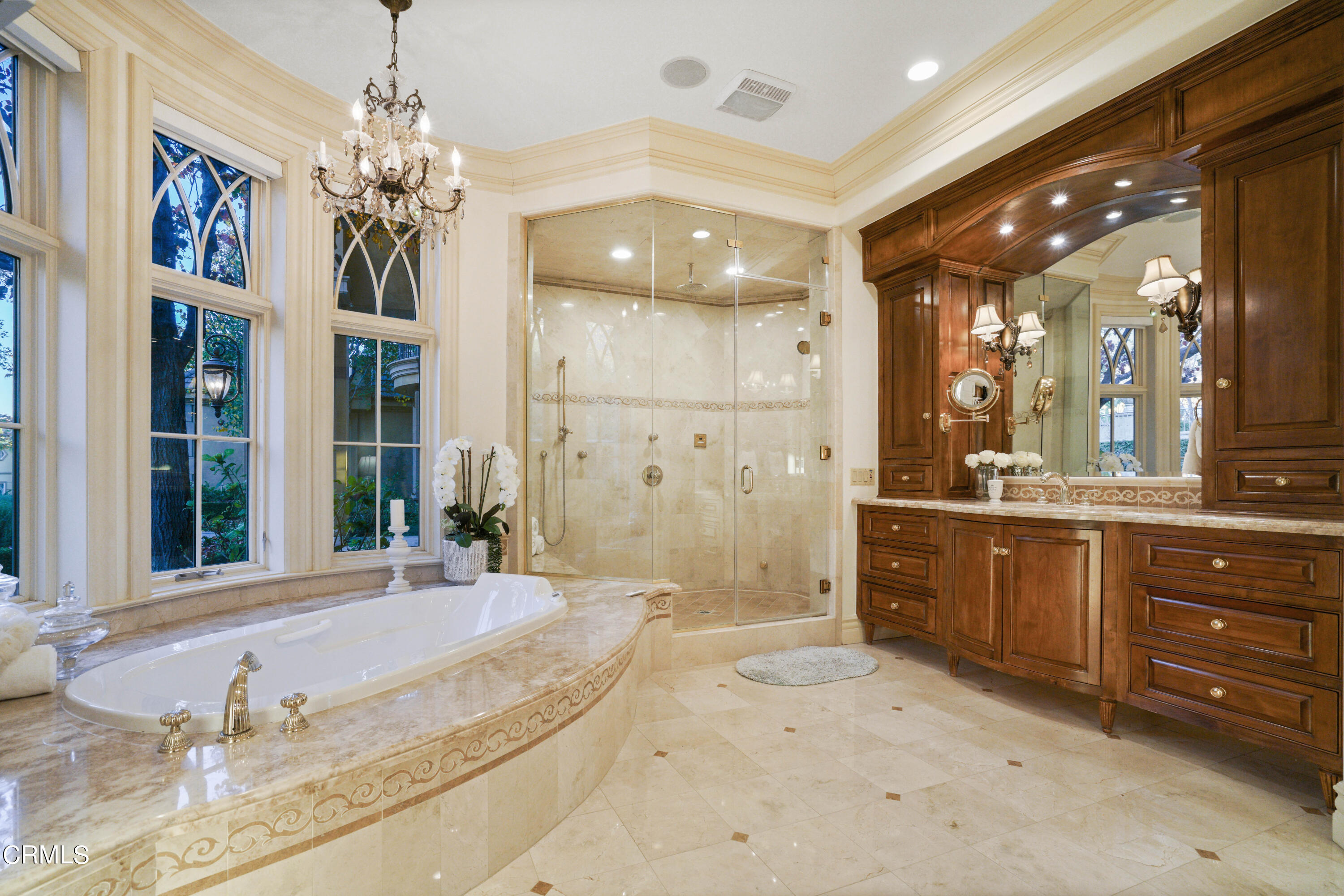 2323 Crystal Lane Pasadena, CA 91107 - Photo 38 of 72 a spacious bathroom with a granite countertop sink a mirror and a shower