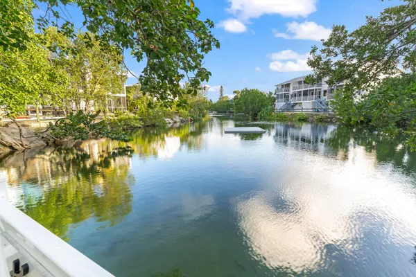 a view of a lake in a city