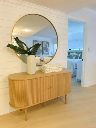 wooden floor with a mirror