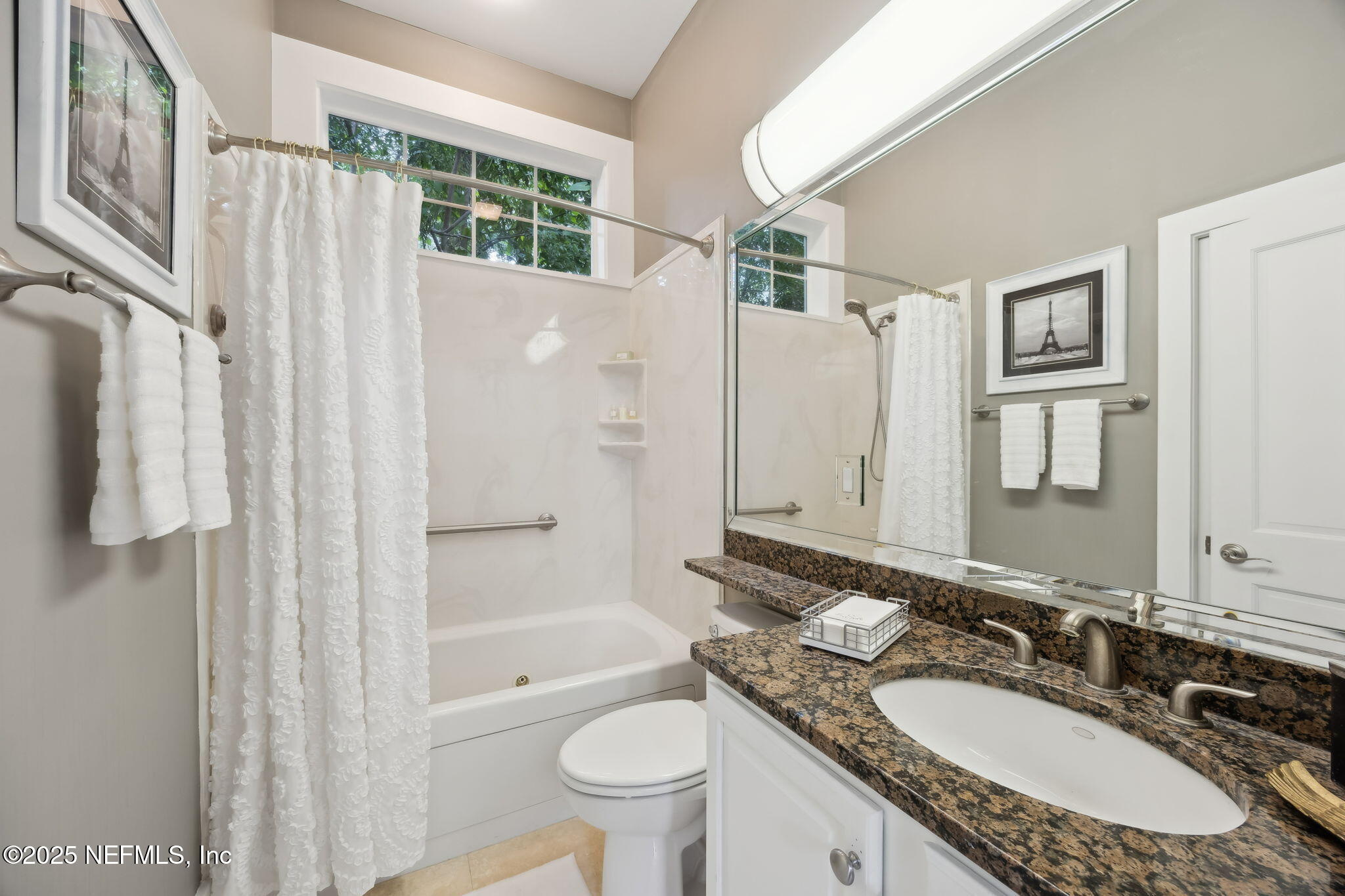 2245 Reed Street Orange Park, FL 32073 - Photo 93 of 107 a bathroom with a granite countertop sink toilet a mirror a bathtub and shower