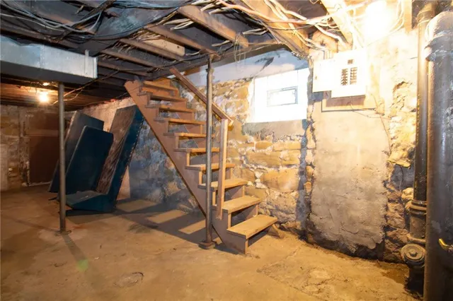 a view of a room with stairs