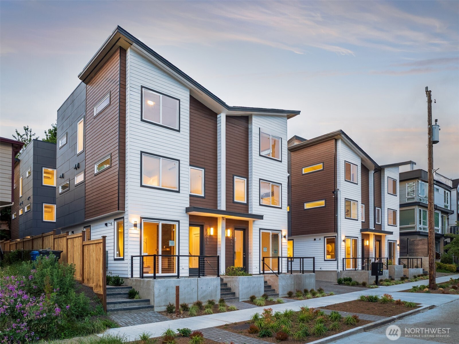 a front view of a building with street view