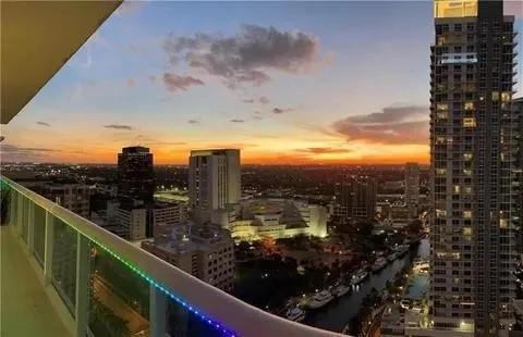 a view of a city from a balcony