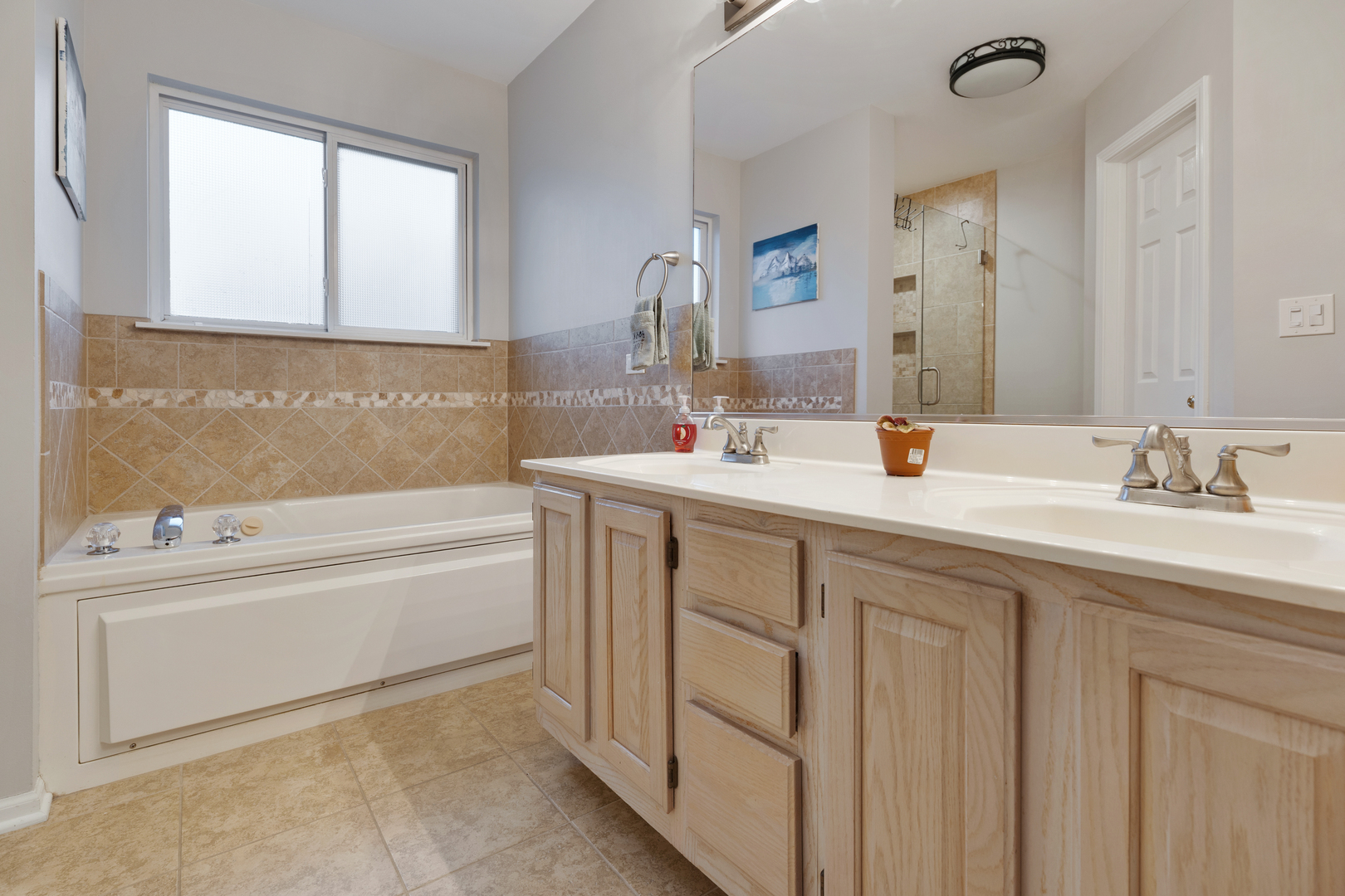 611 Woodbridge Drive Elgin, IL 60124 - Photo 17 of 28 a bathroom with a tub a sink and mirror