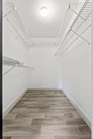 a view of an empty walk in closet