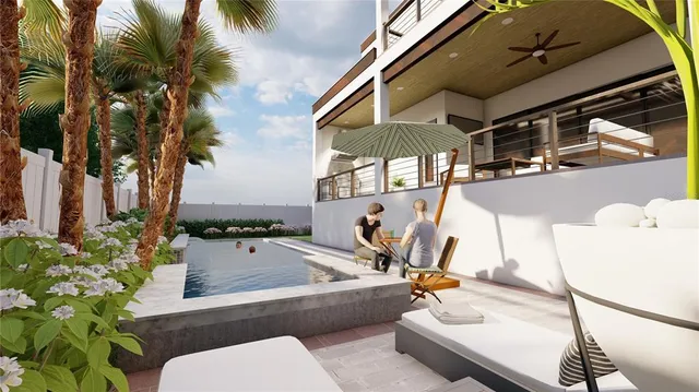 a view of a backyard both side of the house