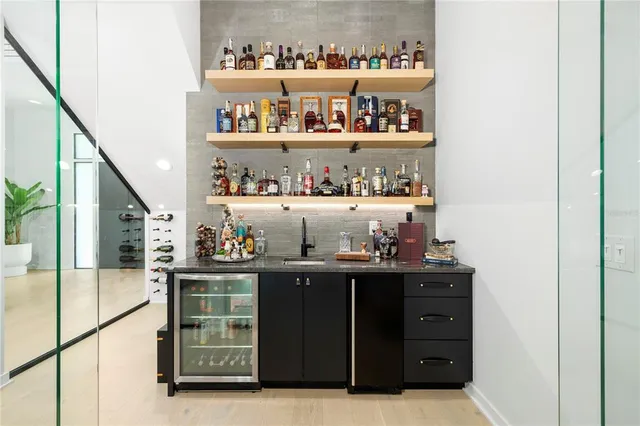 a view of a living room with a wooden floor