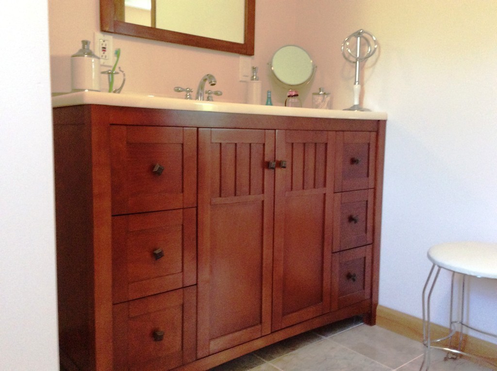 1376 Patrill Hollow Road Hardwick, MA 01082 - Photo 8 of 16 a bathroom with a sink vanity and a mirror