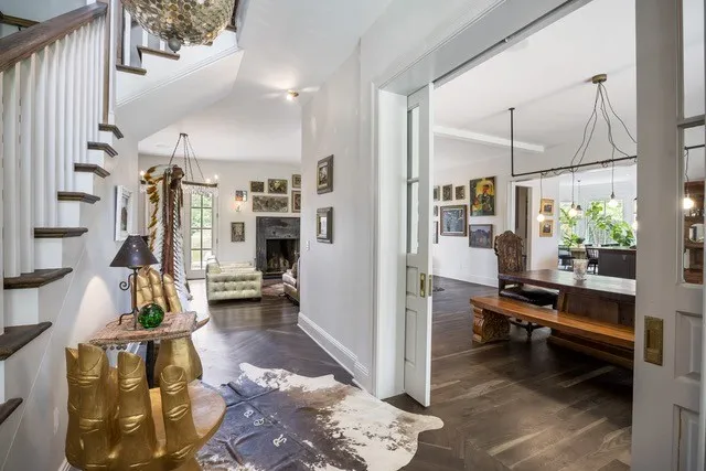 a view of a living room and dining room