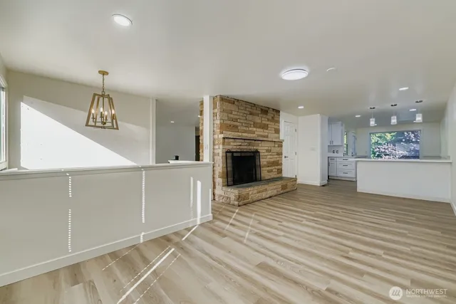 a view of a livingroom with a fireplace