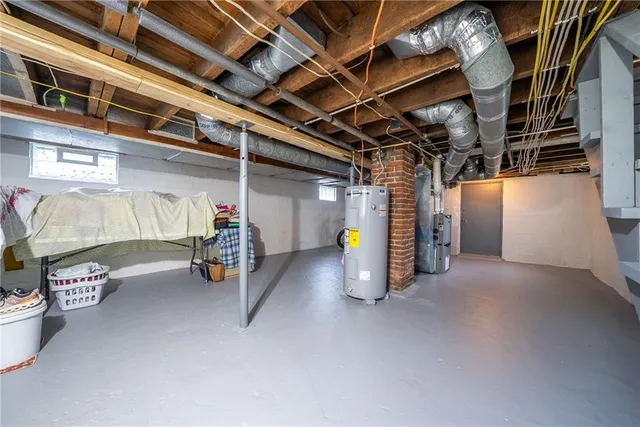 a view of a garage with a white car parked