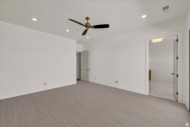 1620 Belayer Drive St. George, UT 84770 - Photo 22 of 51 Spacious room featuring neutral carpeting, recessed lighting, a ceiling fan with gold-tone accents, and white trim