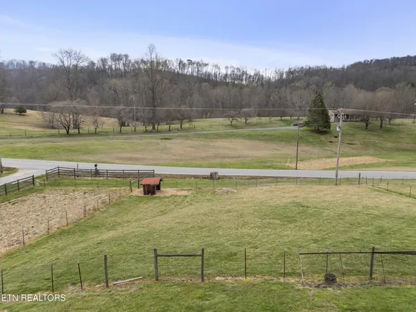a view of a pool with a yard