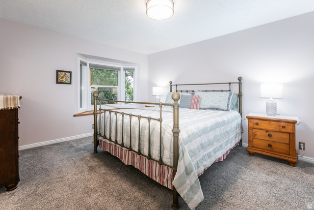 10183 Hickory Point Drive Sandy, UT 84092 - Photo 20 of 36 Recessed bay window with white trim, light gray wall paint, gray carpeting, white baseboards, and a ceiling-mounted light fixture