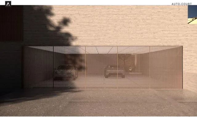 an outdoor space with seating area