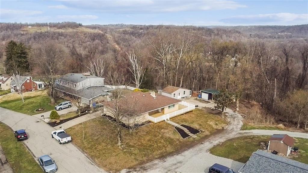 12305 Larimer Avenue Irwin, PA 15642 - Photo 38 of 39 AERIAL VIEW - HOME HAS 2 DETACHED GARAGE W/STORAGE AREA IN BETWEEN + HUGE STORAGE/HOBBY ROOM/SHED