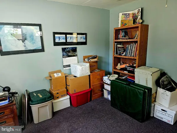 a room with furniture and book shelf