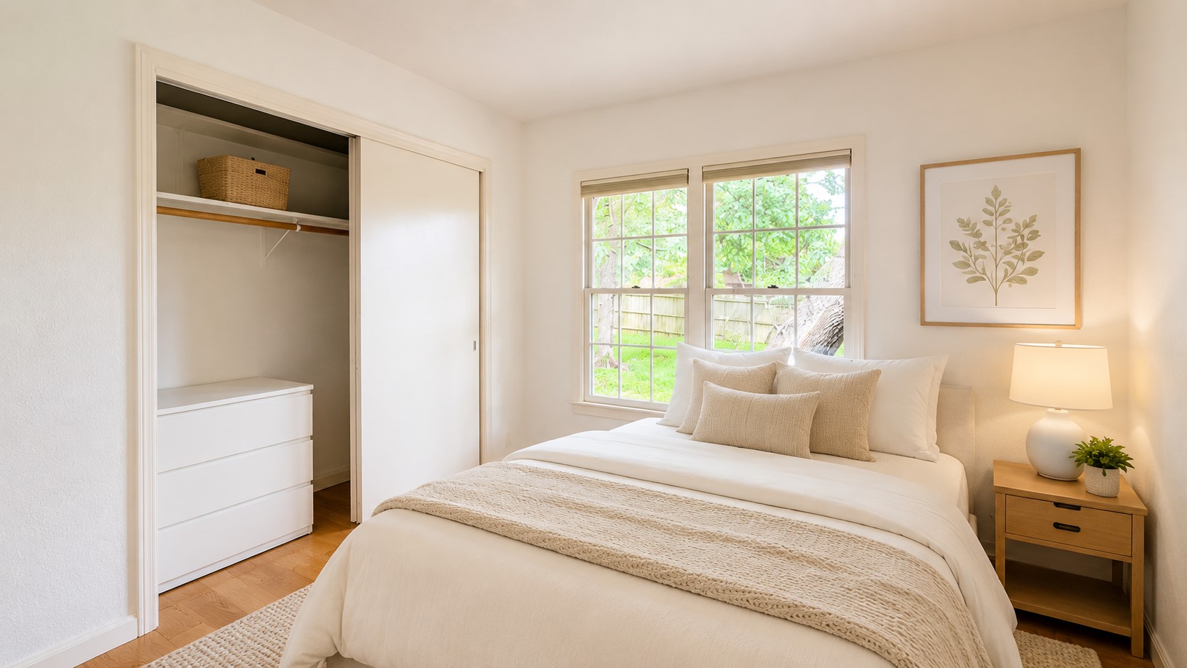 405 Ridgewood Road Austin, TX 78746 - Photo 12 of 22 Bright room featuring two large windows, wood-finish flooring, a built-in closet with sliding doors, and ample natural light