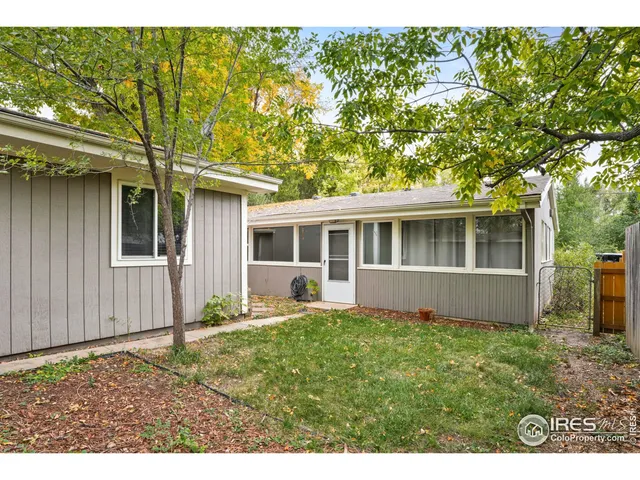 a view of a backyard with potted plants and large tree